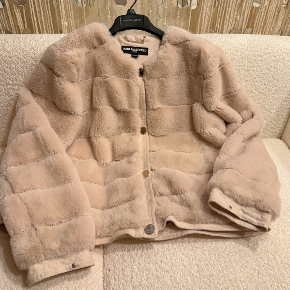Karl Lagerfeld Blush Plush Faux-Fur Teddy Jacket